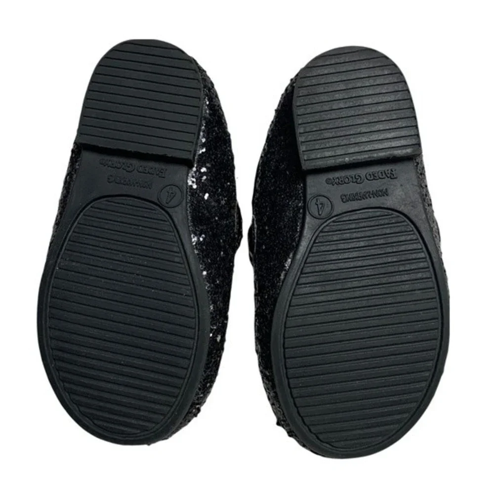 Black Glitter slip on Toddler Baby shoes ballet flats Strap Holiday Christmas